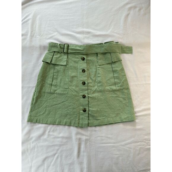 Nicole Miller Sage Green Mini Skirt, Belt, Buttons, Pockets, Preppy, Size L - Picture 1 of 7
